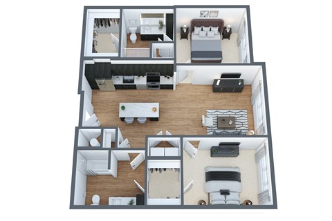 Floor plan for 2 beds, 2 baths, 1130 sqft